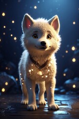 Obraz premium Little Cute Wolf Cub Standing in the Dark