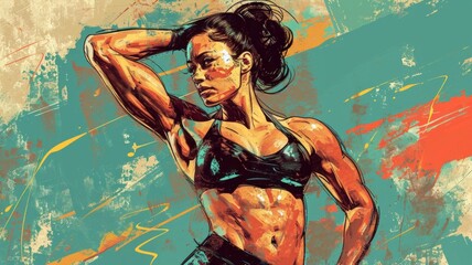 Obraz na płótnie Canvas Athletic Woman with Dynamic Paint Splashes Illustration , Gym , fitness , bodybuilder , Wallpaper