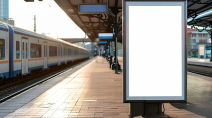 Empty banner signboard for advertising at the platform in train station.