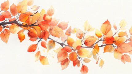 Watercolor Fall Tree Branch Autumn Nature Generative AI