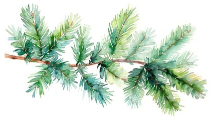 Hand Drawn Watercolor Fir Branch Illustration Generative AI