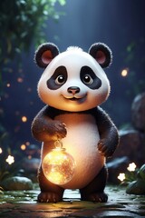 Magical Panda with a Glowing Golden Aura in the Dark Silence
