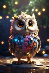 Magical Owl with a Glowing Golden Aura in the Dark Silence
