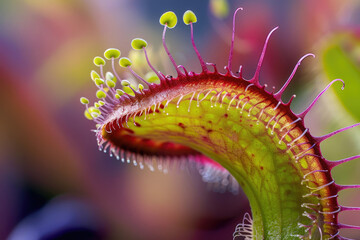 A close-up photograph of a carnivorous plant with menacing tendrils, ready to ensnare its prey - obrazy, fototapety, plakaty