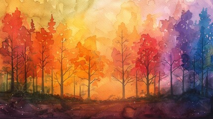 Fototapeta premium Watercolor Painting of Tranquil Trees Generative AI