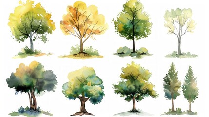 Hand Drawn Watercolor Tree Collection for Forests Generative AI - obrazy, fototapety, plakaty