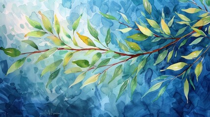 Watercolor Painting of Willow Branches Generative AI