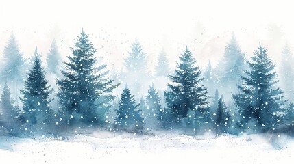 Fototapeta na wymiar Hand-Painted Winter Forest with Pine Trees and Falling Snow Generative AI