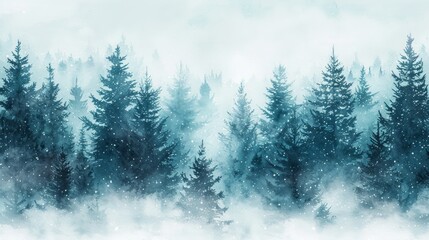Fototapeta na wymiar Hand-Painted Winter Conifer Forest with Snowfall Generative AI