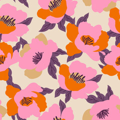 a seamless pattern of pink and orange flowers - 750128913