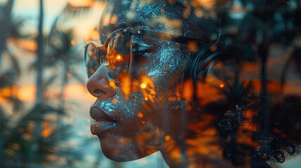 Urban Music Experience: Young Man in Tropical Southern City with Headphones Generative AI