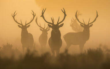 Fototapeta premium Deer silhouettes in the mist. Generative AI