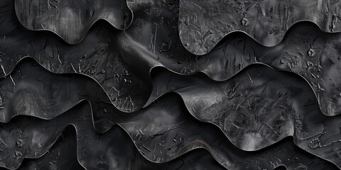  Dark Textured Waves: Abstract Black Surface Pattern