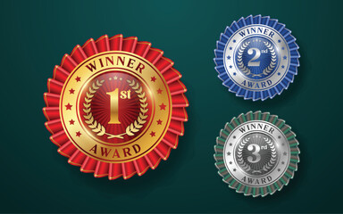 Winner prize Badge in three type color illustration