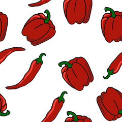 Vector illustration, seamless pattern with red chili peppers