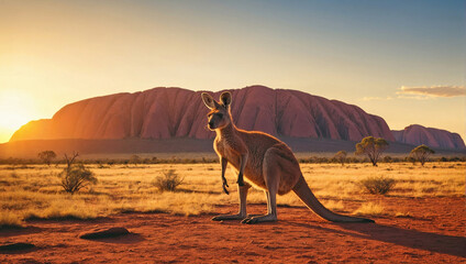 Känguru in der australischen Steppe - obrazy, fototapety, plakaty