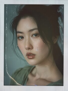 Vintage photos of beautiful Asian women from the past have a vintage, old-school, nostalgic feel, featuring calm colors reminiscent of Polaroid images
