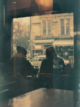 vintage Photos of restaurants or coffee shops from the past have a vintage, old-fashioned, nostalgic feel, featuring calm colors reminiscent of Polaroid images