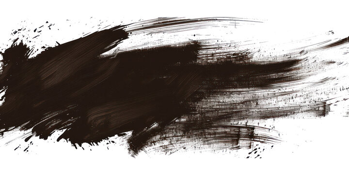 Dark brown ink brush stroke,  Brown brush splashes isolated on transparent png.