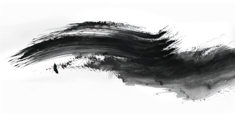 Black ink brush stroke, Black brush splashes isolated on transparent png.