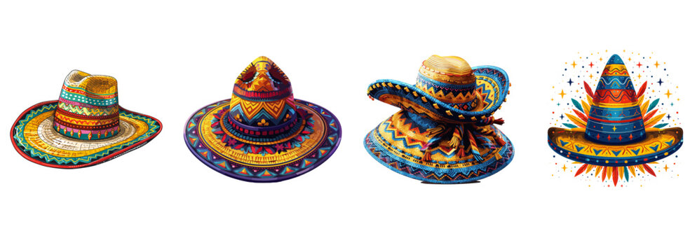 Sombrero, Mexican hat, cultural attire clipart vector illustration set