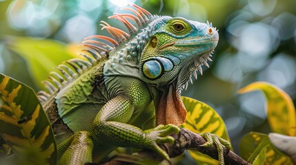 Intricate Close-up Photo Showcasing the Graceful Presence of an Iguana in the Forest
