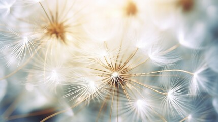 Fluffy dandelion seeds are captured in extreme detail in an impressive macro shot.