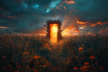 an open door beyond which is another world, freedom or opportunity.
 - obrazy, fototapety, plakaty