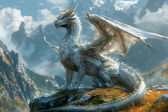 mystical dragon in . Creature with big strong wings and powerful paws. He opens terrible mouth with sharp teeth