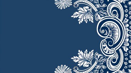 Blue Background With White Flowers and Leaves