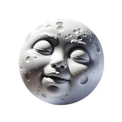 Lua dormindo. Lua cheia com rosto humano descansando, isolado em fundo transparente, png.
