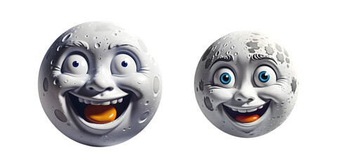 Conjunto de luas 3d com rosto alegre. Luas com rosto humano sorrindo alegremente.