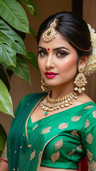 Vibrant Radiance: Captivating Portrait of an Indian Bride in Bright and Colorful Traditional Lehenga, Generative AI.