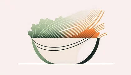Foto op Canvas Echoes of Culinary Bliss: A Meticulously Crafted Minimalist Composition, Featuring Intricate Line Work and Soft Pastel Tones, Illustrating a Bowl Brimming with Steaming, Savory Delights © lo-chef