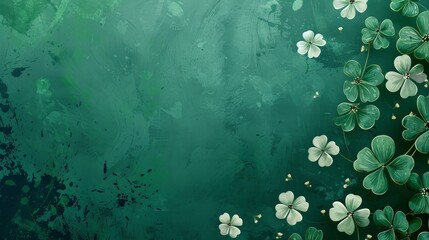 Green Background With Four Leaf Clovers