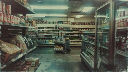 A Polaroid photo of a grocery capturing a vintage, old-school, nostalgic atmosphere with muted colors - obrazy, fototapety, plakaty