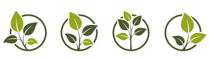 eco friendly icon set. sprout in a circle. organic and botanical symbols. isolated vector images