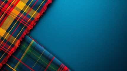 Blue Background With Red, Yellow, and Green Plaid Pattern