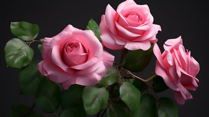 Pink roses with leaves on a transparent background