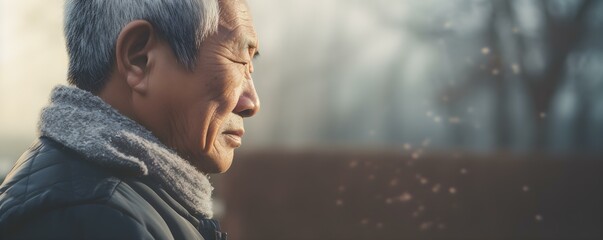 Elderly Asian man experiencing discomfort in shoulder joint symbolizing frozen shoulder. Concept Pain Management, Physical Therapy, Elevating Mobility, Arthritis Relief