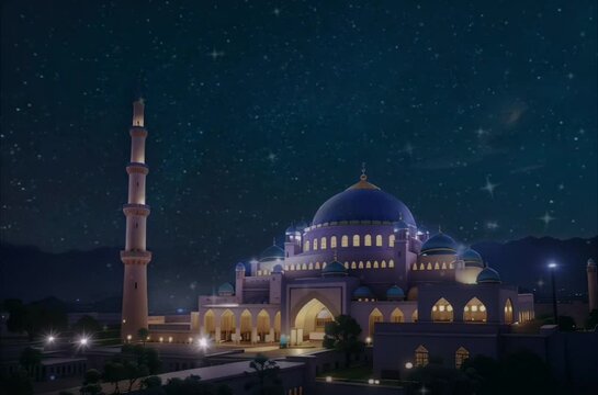 blue mosque at night