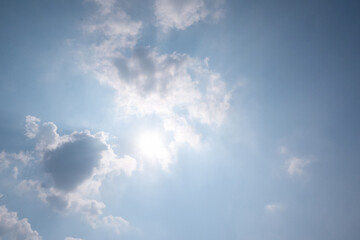 Naklejka na ściany i meble blue sky with white clouds sunray background