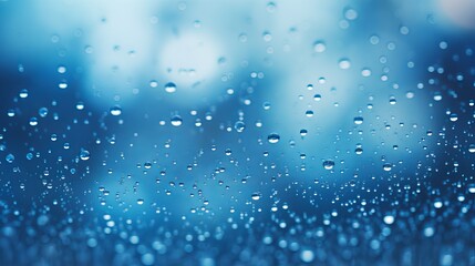 Raindrops decorate a blue glass backdrop, with street bokeh lights creating an abstract autumnal ambiance.