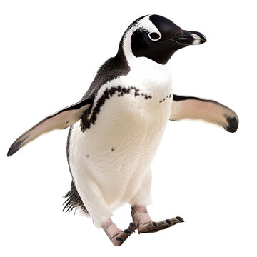 Adorable jumpping Penguin isolated on white or transparent background