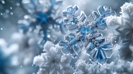 a close up of a snowflake that looks like a snowflake with snow flakes on it. - obrazy, fototapety, plakaty