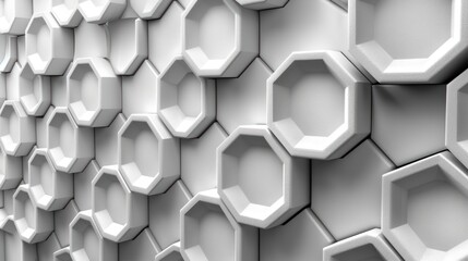 a bunch of white hexagons are stacked on top of each other in order to form a wall.
