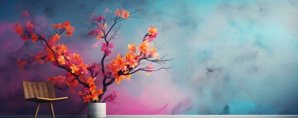 Abstract vibrant tree wallpaper perfect for eyecatching interior decor. Concept Tree Wallpaper, Abstract Design, Vibrant Colors, Interior Decor, Eye-Catching