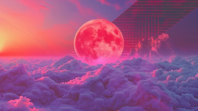 Abstract minimalist background inspired by vaporwave and retro-futurism concepts