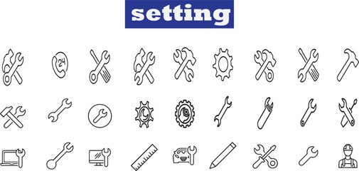 Repair line icons set. Screwdriver, Wrench, Hammer. Auto service. Vector
