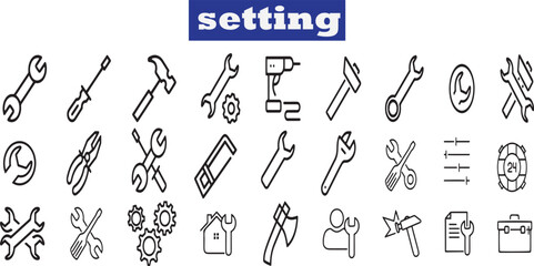 Repair line icons set. Screwdriver, Wrench, Hammer. Auto service. Vector
